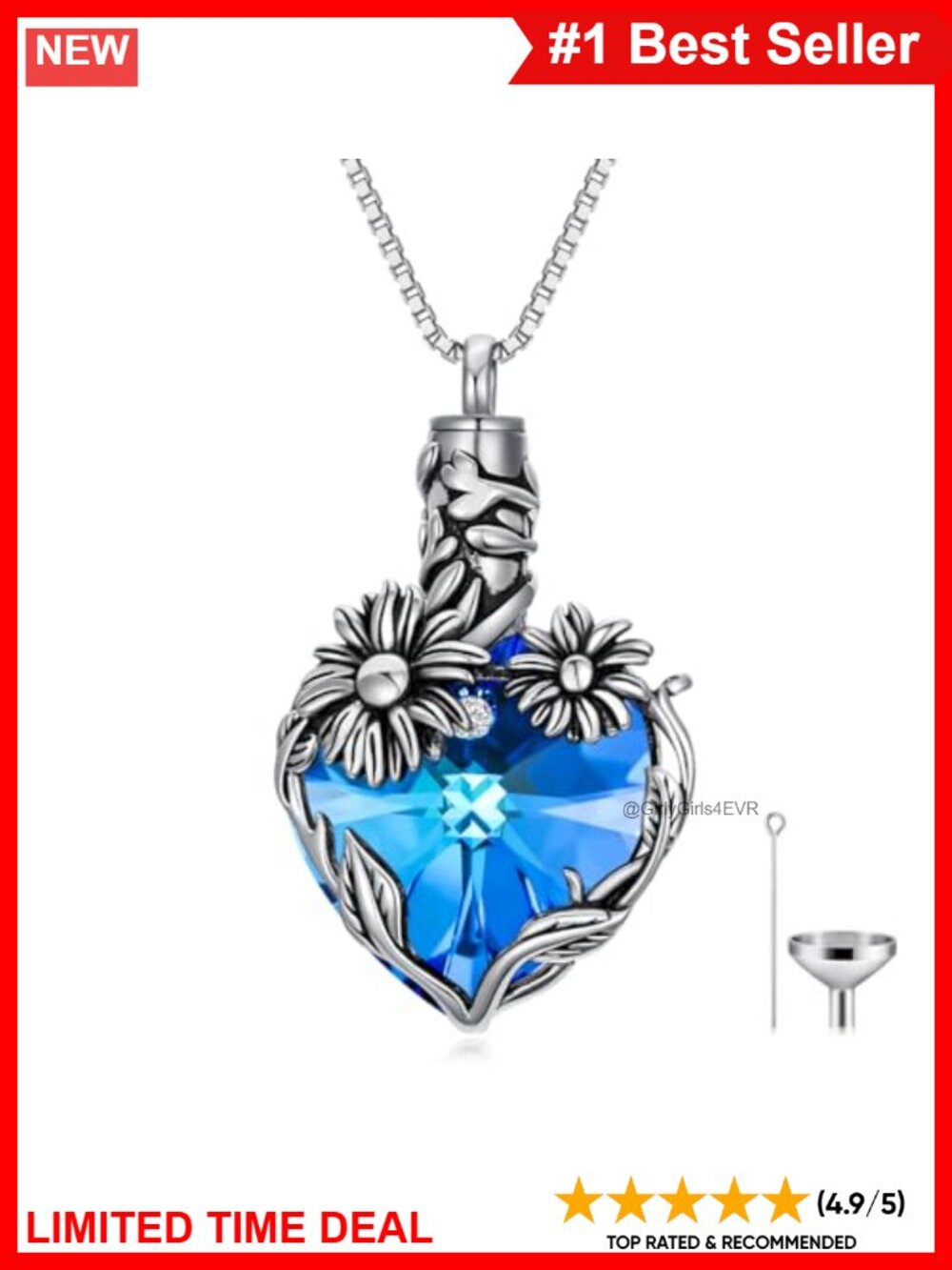 TOUPOP 925 Sterling Silver Heart Urn Necklace Crystal Cremation Jewelry
